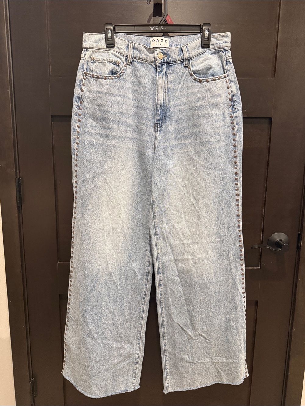 DAZE Light Blue Wide-Leg Jeans with Stud Trim